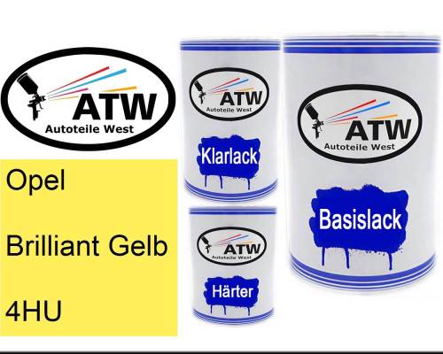 Opel, Brilliant Gelb, 4HU: 500ml Lackdose + 500ml Klarlack + 250ml Härter - Set, von ATW Autoteile West.